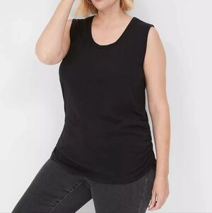 Lane Bryant Black Side Ruched Sleeveless Fitted Cotton Slub Tank Top 18/20 Nwt